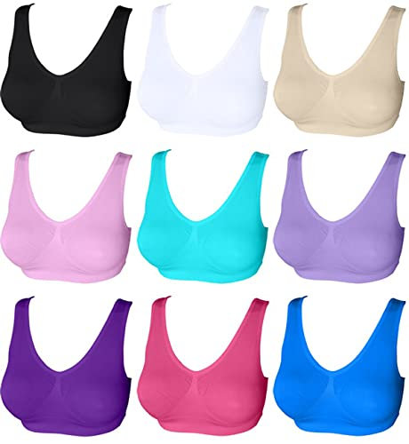 3 6 9 Pack Comfort Bra Women Girls Crop Top Seamless Sleep Yoga Bralette Stretch Bras Sports Vest Wireless Post Surgery Bra, 1 Group 9 Colours, 3XL
