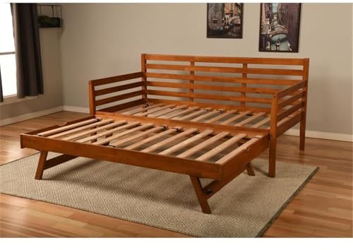 Kodiak Furniture Twin to King Size Daybed with Pop Up Trundle in Wood, in Mahogany, No Box Spring Needed, Easy Assembly, Up to Weight Capacity