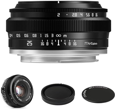 TTArtisan 25mm F2 Wide-Angle APS-C Camera Lens Large Aperture Manual Fixed Lens for Sony E Mount Cameras A6300 A6400 A6500 A6600 NEX-5 NEX-7 NEX5C A7lll A7Rll A7Rlll A7RlV A7SII A7SIII A9