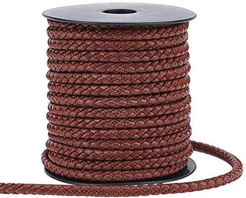 PH PandaHall 10,95 Yard flätat lädersnöre 5 mm runt lädersnöre brun imitationsläder rep bolo läder snören för halsband armband bälte hantverk tillverkning bolo slips sliten
