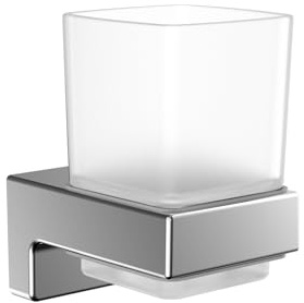 emco cue Zahnputzbecher aus Glas zum Kleben I Zahnbürstenhalter ohne Schrauben I Zahnputzglas aus Metall und Kristallglas in Chrom