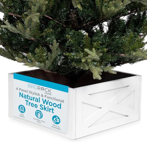 BIRDROCK HOME 4 Panel Christmas Tree Base Box Skirt | White Wash | Stylish and Sturdy | Built with Natural Wood | 22” L and 22” W | Disassembles for Storage