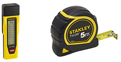 STANLEY Testeur Détecteur d'Humidité - Précision 2% Équipé de Broches en Inox Filetées - Boitier Résistant aux Chocs Arrêt Automatique de l'Appareil & Mètre Tylon Bi matière 5m X 19mm