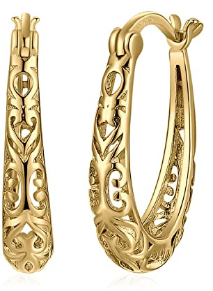 JewelryPalace Vintage Créoles en Argent Sterling 925, Boucles d'oreilles Créoles avec Diamants Jaunes, Plaqué Or Jaune, Résistant à la Ternissure, Cadeau d'Anniversaire pour Femme