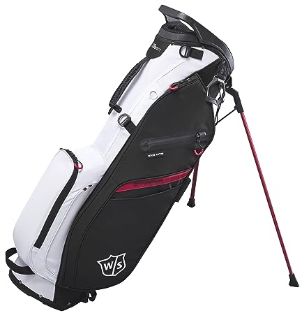 Wilson Staff Golf Bag, EXO Lite Stand Bag, Carrying/Trolley bag, 4 Compartments for Various Irons, Black/White/Red