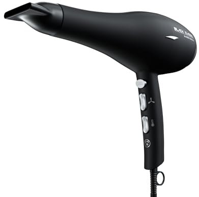 Aliseo Black Mambo Föhn - Professioneller Ionen Haartrockner - 1875 W - 3 Temperatur- & 2 Gebläsestufen - Haarföhn mit Anti-Frizz & Stylingdüse - Leistungsstark & Langlebig - Inkl. Tasche