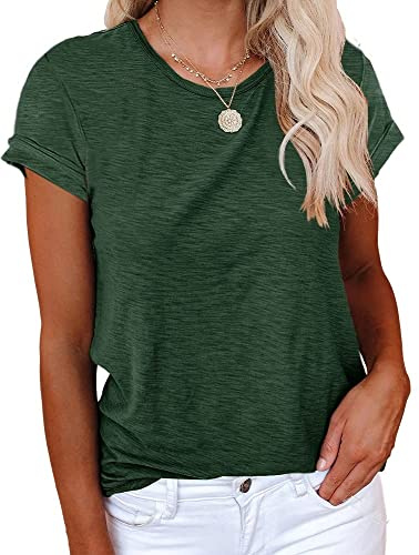 Cicy Bell T-Shirt da Donna Bluse e Camicie Girocollo Cotone Estivo Casual Maglietta da Donna Allentate Verde Scuro L
