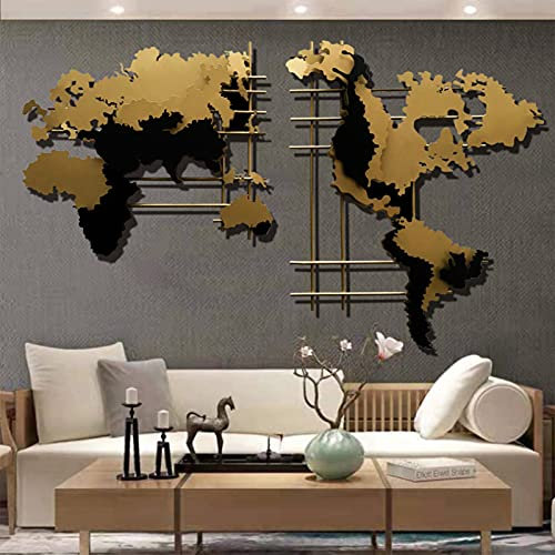Exquisite Wandskulptur Kunstdekor Metallwandkunst Metallwandskulptur Wanddekor 3D Dreidimensionale Europäische Weltkarte Wand Metalldekoration Anhänger, Wohnzimmer Wanddekoration Hintergrund Anhänger