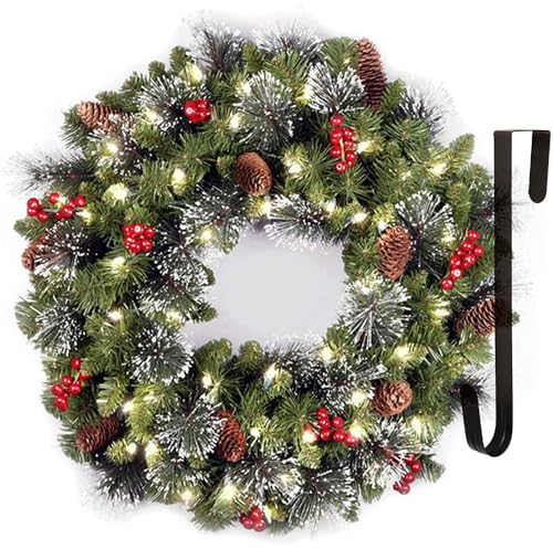 Hutato 40CM Weihnachtskranz Adventskranz Hängend Weihnachtsdeko Tür Kranz Haken, Weihnachtlicher Türschmuck für Home Office Weihnachten Dekor (Grün)