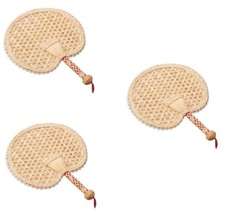 ABOOFAN 3stücke Handgefertigter Sommerfächer Aus Gewebtem Schilfrohr Eleganter Tragbarer Handventilator Rundem Design Für Partys Strände Und Warme Tage