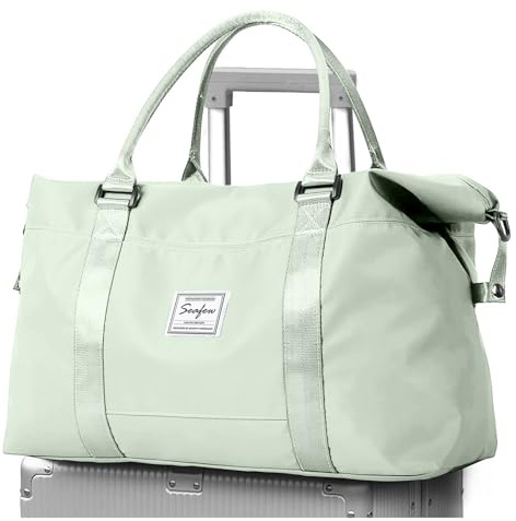 Resväska dam sportväska Ryanair&Easyjet handbagage väska weekender bag simväska vattentät resa duffle bag fitnessväska träningsväska för resor gym, A5-boho grön, 40x20x25