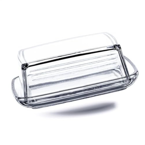 Kerafactum Butterdose aus Glas hochwertige klassische Dose Butterschale Butterbox mit Deckel Butterglocke für beste Butter Käse transparent rechteckig Aromadeckel Butterbehälter spülmaschinenfest