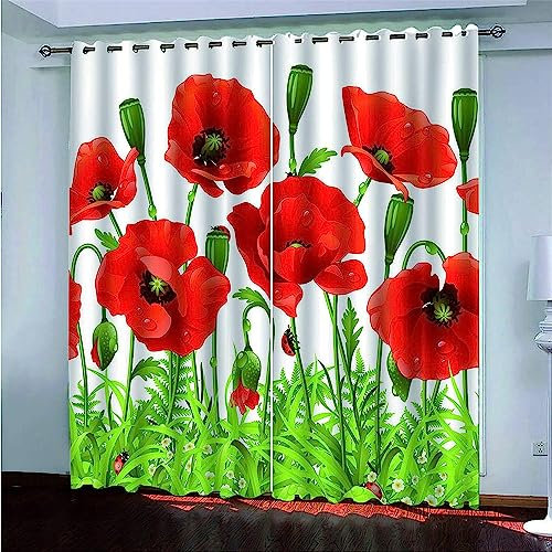 Vorhang Blickdicht Gardinen Mit Ösen - 2 Stücke 140 X 160 cm Verdunklungsvorhänge 3D Einfache Rote Blumen Muster Thermovorhang Für Schlafzimmer Wohnzimmer Weihnachtsgardinen -1T7P/D9G