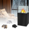 LARS360 Chimenea rectangular de pie con etanol, chimenea de jardín con cubierta de extintor, guante antiquemaduras, protección contra el polvo y piedras decorativas, chimenea de bioetanol para