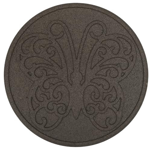 bepco Lot de 4 plaques de jardin, plaque de jardin, plaque de marche, en caoutchouc (lot de 4 pierres d'marche papillon en caoutchouc recyclé, diamètre 45,8 x 1,8 cm, marron) TS HB 4