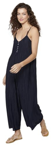 Koroshi Vestido Mono pantalón Holgado de Tela con Pliegues y Tirantes Ajustables para Mujer | Moda Actual, de Color Navy, Talla M