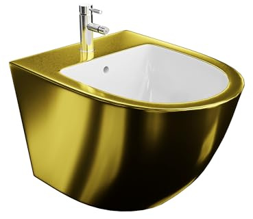 LAVITA Universal Wand-Bidet Sofi Gold/White mit Hahnloch und Überlaufschutz aus Keramik Sitzwaschbecken zur Montage an der Wand Hygienisch und Pflegeleicht 36,5x49x32,5 cm