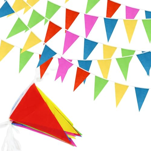 SULOLI Wimpelkette Outdoor 80 Meter 140 Flaggen,Wiederverwendbare Regenbogen Stoff Girlande für Party Geburtstag Indoor Gartenparty Weihnachten Deko
