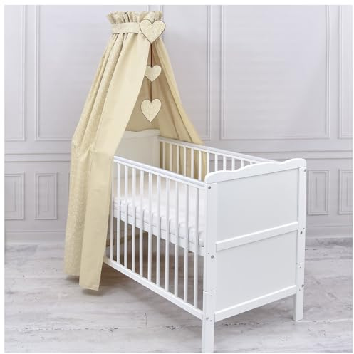 Generisch Baby Delux Babybett Himmel Betthimmel Baumwolle Baldachin für Babybett Kinderbett Wiege Stubenwagen Himmelstange Applikationen Herz Deko (Blümchen Beige, ohne Himmelstange)