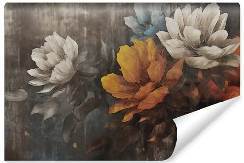 Muralo - Fototapete 3d Effekt - Selbstklebende Tapete 3d - Tapeten für Wohnzimmer Schlafzimmer - Fototapete selbstklebend - Blumen Beton-Optik Motiv - Br.520cm x Hö.318cm