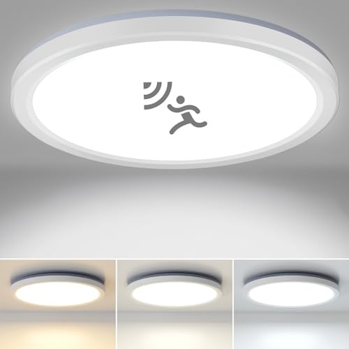 VIIIVA LED Deckenlampe mit Bewegungsmelder innen, 18W 1800LM Deckenleuchte Radar Bewegungssensor, Runde IP44 Wandleuchte 4000K Neutralweiß Flur Keller Garage Treppe Balkon Φ22*2.5cm