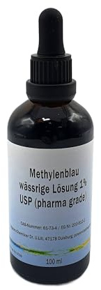 Methylenblau, wässrige Lösung 1%, USP (Pharma Grade), Made in Germany, 100 ml in Braunglasflasche mit Glaspipette