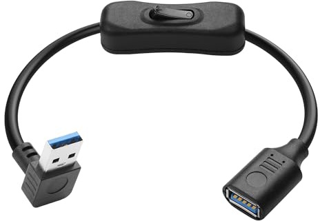JSADZKJ 90 Grad USB 3.0 Kabel mit Schalter USB 3.0 Verlängerungskabel Stecker auf Buchse Schalter Unterstützt Daten und Stromversorgung für PC, Laptop, Drucker 12 Zoll