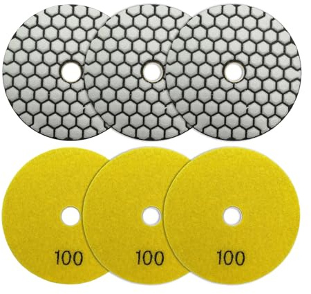 SHDIATOOL Trocken-Diamant-Polierpads Korn 100 100MM Beton-Diamant-Schleifscheiben Marmor-Granit-Stein-Polieren 6St.