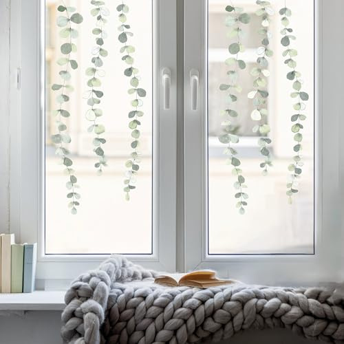 Wandtattoo Loft Fensterbild Eukalyptus Ranke Pflanze herunterhängend wiederverwendbar Fensteraufkleber Fensterdekoration Frühling, 2 Stück A4 Bogen