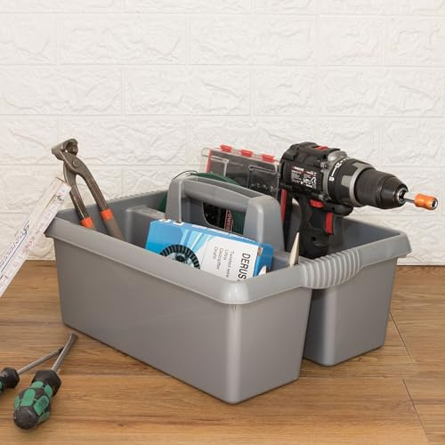 2x Tragbarer Organizer Putzmittel 38x32x15cm Grau Pferd Putz Caddy Putzbox
