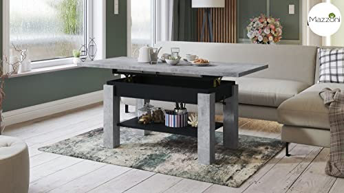 designimpex Astoria Couchtisch ausziehbar höhenverstellbar 110/150cm in Beton - Schwarz matt modern Ablage Wohnzimmertisch Esstisch Beistelltisch Sofatisch Couch Tisch Living Room Table Wohnzimmer