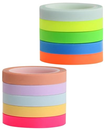 KGDUYC Textmarker-Klebeband 10 Rollen Textmarker Transparente Haftnotizen Fluoreszierende Farbige Tags Highlight Strips Abnehmbare Textmarker Band Farbiges Transparente Haftnotizen-Klebeband, bunt