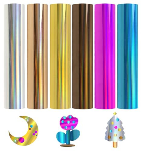 30.5 x 25.4cm Vinylfolie Plotter, 6 Blatt PET Bügelfolie für Kleidung, Bunt Transferfolie Vinyl, PU Transferfolie Flexfolie, Bastelfolie Selbstklebend Künstlerfolie, Plotterfolie für DIY Craft T-Shirt