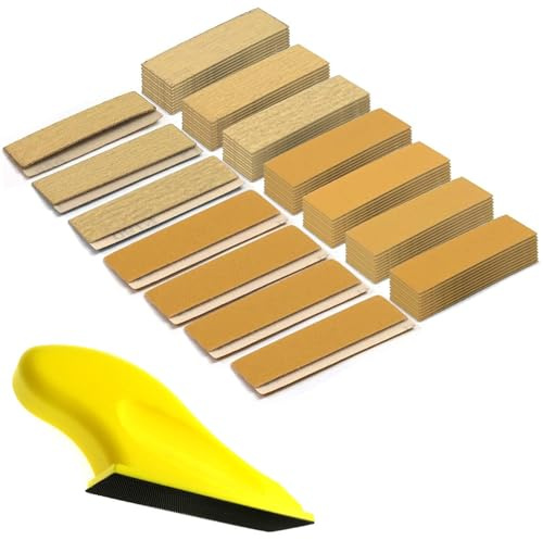 Hymnorq 71Pcs Micro Detail Sanding Kit, Including 1pc Sander and 70pc 1.2 x 3.5 Yellow Sandpapers with Hook and Loop for Craft Wood and Small Space Polish Works