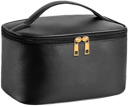 Travel Makeup Bag, Large Capacity Cosmetic Bag with Makeup Brush Organiser, 12 Pockets Make up Case Water-Resistant Toiletry Bag for Women Travel Essentials (Black)
