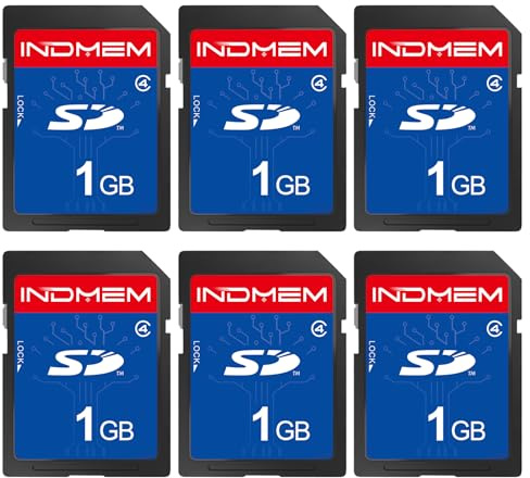 INDMEM Lot de 6 cartes SD 1 Go, classe 4 1 Go, cartes mémoire flash MLC standard, cartes numériques sécurisées pour appareil photo