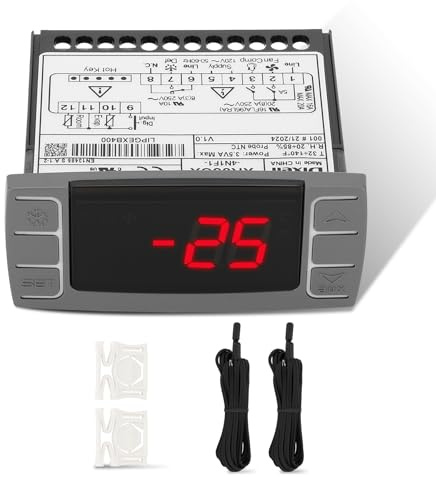 for Dixell XR06CX-4N1F1 Temperature Controllers, Programmable Digital Thermostat with Sensor Probe Fit for 120V 50-60hz Commercial Refrigerators/Freezer (Includes Mounting Hardware)