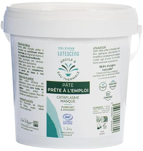 CIEL D'AZUR LABS - Pasta con argilla e acqua termale pronta all'uso - Naturale - Secchio 1,2 kg