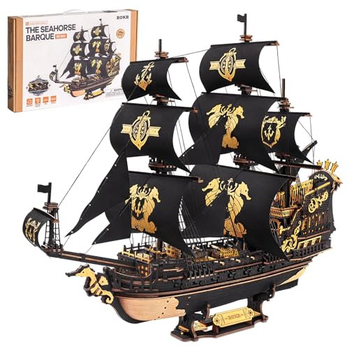 ROKR The Seahorse Barque 3D Wooden Puzzle MCB02 Wooden Ship Model Kits for Adults to Build Craft Kits Home Desk Decoration Puzzle Gifts for Men