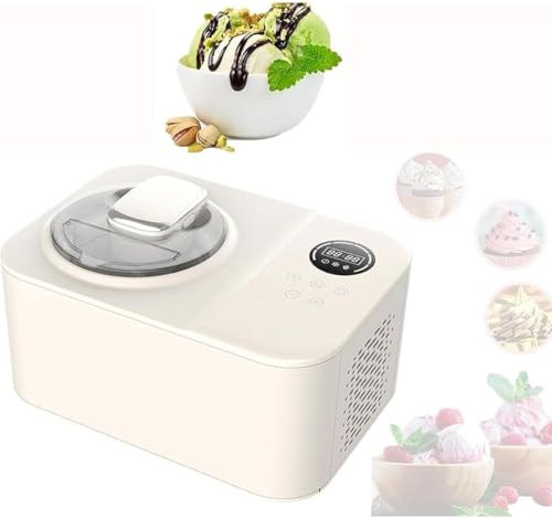 YOIUTRGDK 1.2L Full Automatic Stainless Steel Homemade Soft Serve Ice Cream Machine with Compressor, LCD Digital Display & Timer