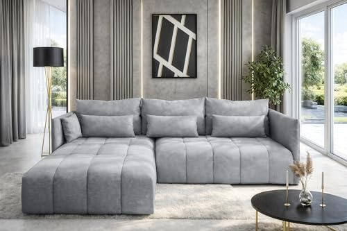 AXLIVING Hellgrau Ecksofa mit Schlaffunktion und Bettkasten Cosmova