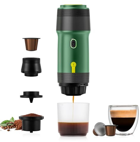 obecilc 3-in-1 tragbare Espressomaschine, 20 Bar portable espresso maker,Camping-Kaffeemaschine, selbsterhitzend, kompatibel mit gemahlenem Kaffee und Kapseln zum Wandern, Büro (grün)