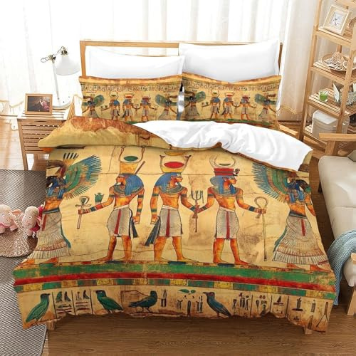 Egyptian Mural Juego De Ropa De Cama Double（200x200cm）, Microfibra Suave Egyptian Deities Juego De Fundas De Edredón, Incluye Funda Nórdica Y Funda De Almohada Bedding Set Lavable