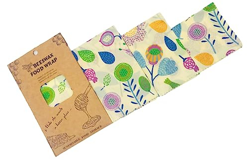 Cabilock Lot De 3 Emballages Alimentaires à La Cire D’Abeille Réutilisables en Coton Biologique, Motif Floral Violet, Tissu De Conservation Écologique pour Maison Cuisine