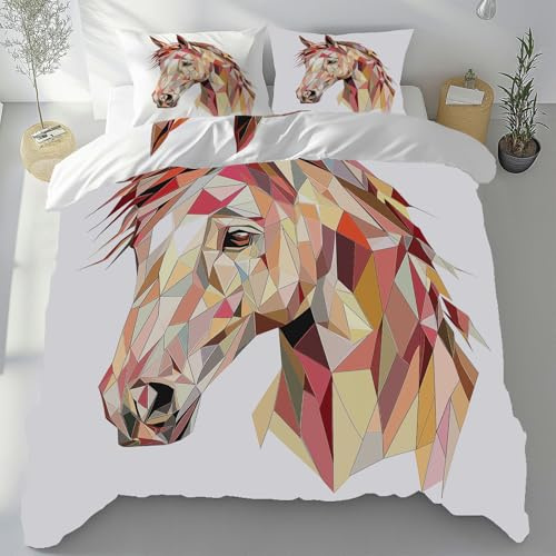 Lwznbio Housse de Couette 135x200 Respirant Cheval Abstrait Linge de Lit pour Été Microfibre Doux Animaux Sauvages Parure de Lit avec Fermeture Éclair et Taie d'oreiller 65x65 cm