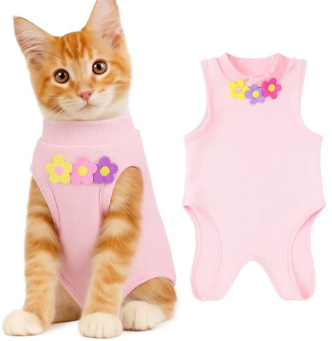 KEWUF Traje de Recuperación para Gatos, Leotardo Postoperatorio para Gatos, Traje Quirúrgico Postoperatorio para Gatos,para Heridas Abdominales o Afecciones de la Piel(Rosa, L)