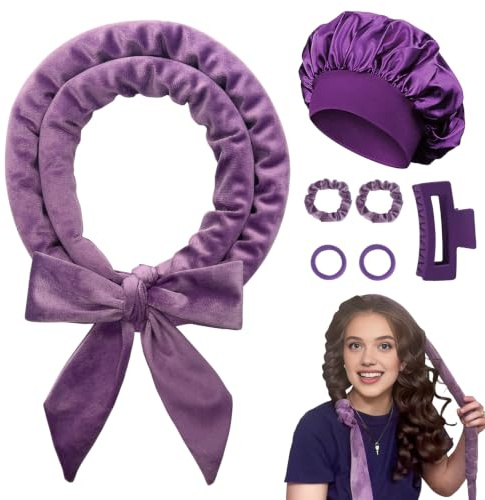 Baolivi Overnight Curls Headband, Samt Lockenwickler Über Nacht Heatless Curls Band, 70 Locken Ohne Hitze Lockenband zum Schlafen, 7 Stück Lockenwickler Hair Curler Rollers Set mit Schlafmütze