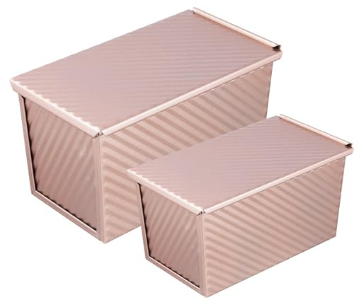 TAICHEUT 2 PCS Pullman Loaf Tins with Lids, Rose Gold Non-Stick Baking Pans for Toast Cakes, Home Baking, 21x11.5x11cm