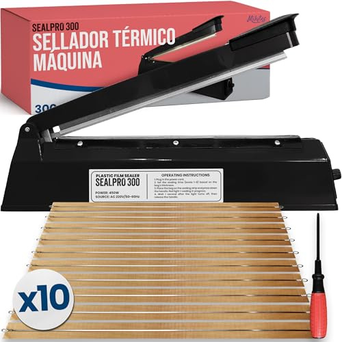 MILYTEC Machine à sceller 300mm – Scelleuse thermique professionnelle pour sacs plastique, aluminium, kraft – Thermoscelleuse avec 8 résistances