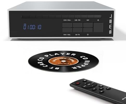 SMSL PL20 HiFi CD-Spieler für Zuhause, CD-Ripper, Bluetooth-Autoradio-CD-Player, 2×CS43131-Chip, USB-Stick/Bluetooth-Eingang, RCA/BT/3,5mm/4,4mm Symmetrisch/Optisch/Koaxial Digitaler Ausgang (Silber)